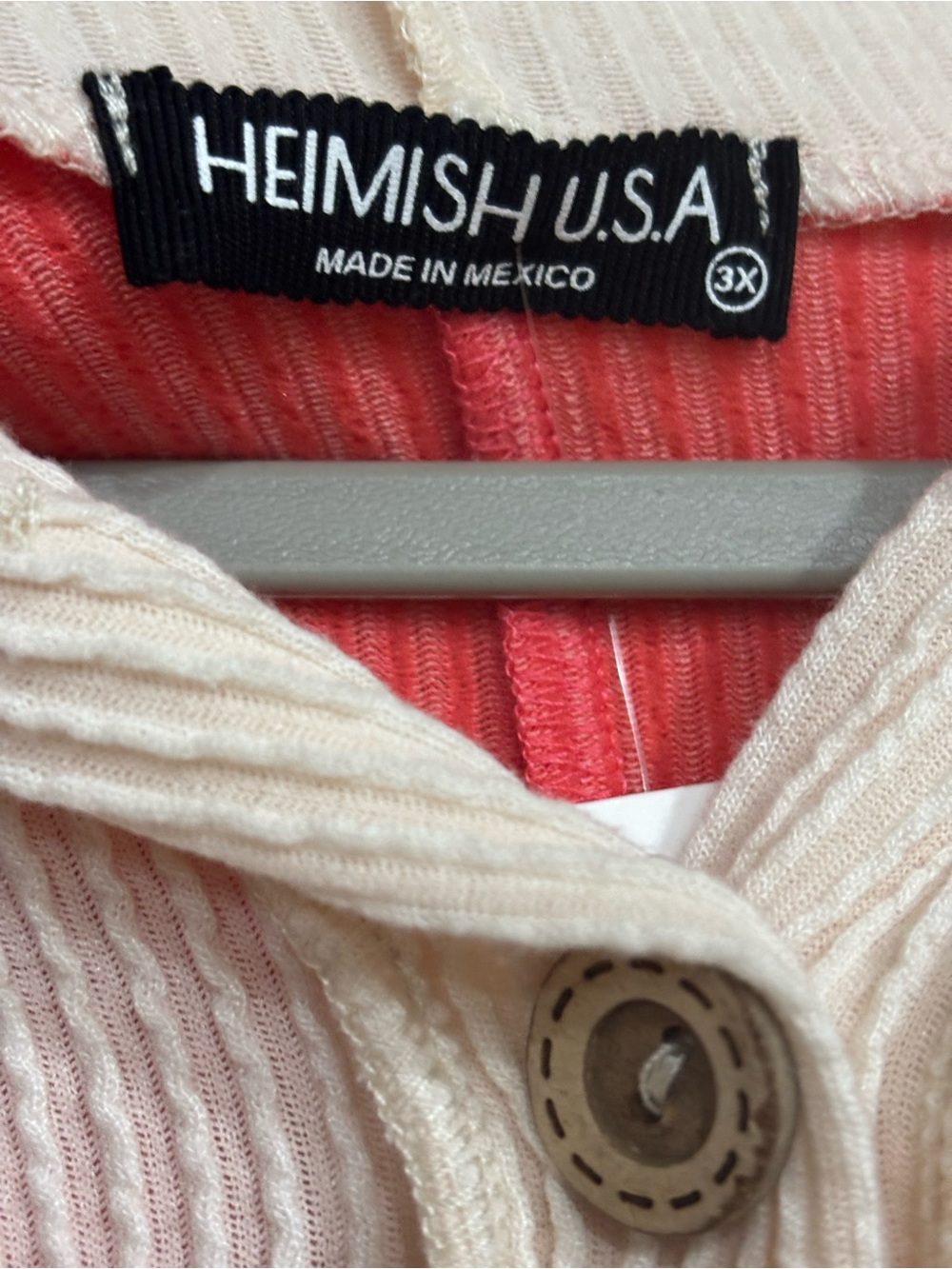 HEIMISH USA Coral and Cream Hooded Waffle Knit Shirt - Picture 2 of 4
